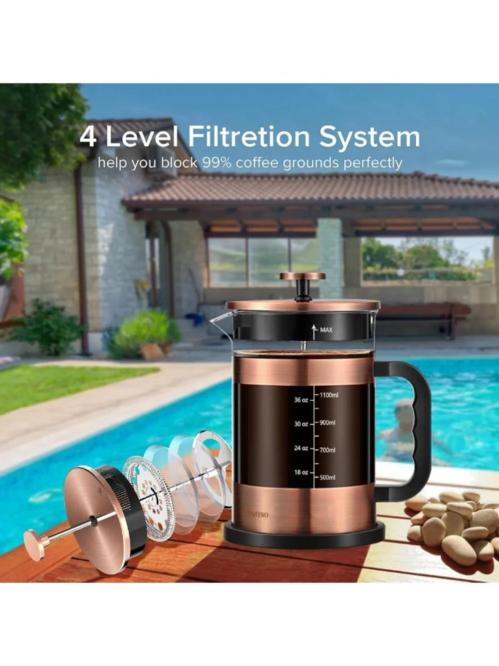 Large 51oz French Press Coffee Maker - Durable Thick Glass, Perfect Brew